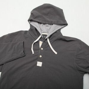 BYLT Hoodie Shirt Mens Medium Gray Drop-Cut Lux Hooded Henley Long Sleeve Top